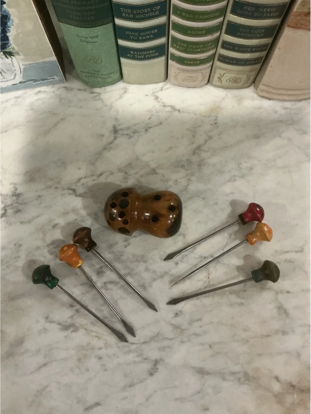 Vintage Mushroom Cocktail Picks Set Wooden Barware